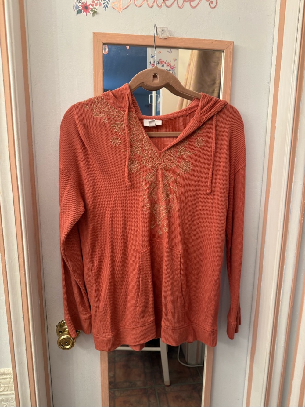 J. Jill Rust Hooded Pullover with Gold Floral Embroidery